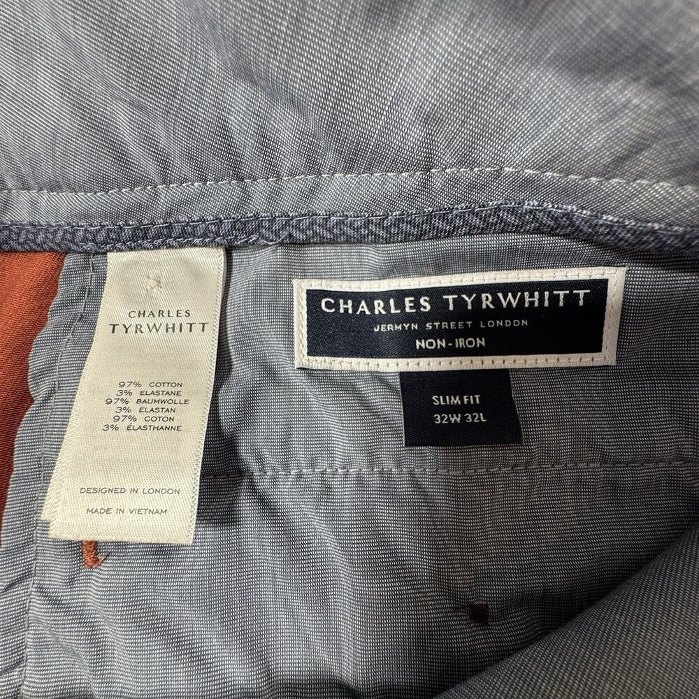 Charles Tyrwhitt Rust Chinos 32x32 Hemmed 29 Slim Fit Non Iron Pants NEW NWT - Picture 8 of 9